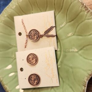 WHEELER Sunrise Copper Canadian 1-Cent (faux) 18" Necklace with Matching Earring